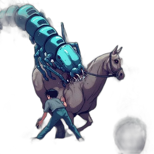 robot, creature, staff, weapon transparent PNG cut-out