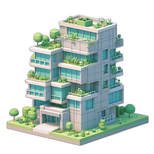 building, 3d render, concept art, pixel art transparent PNG cut-out