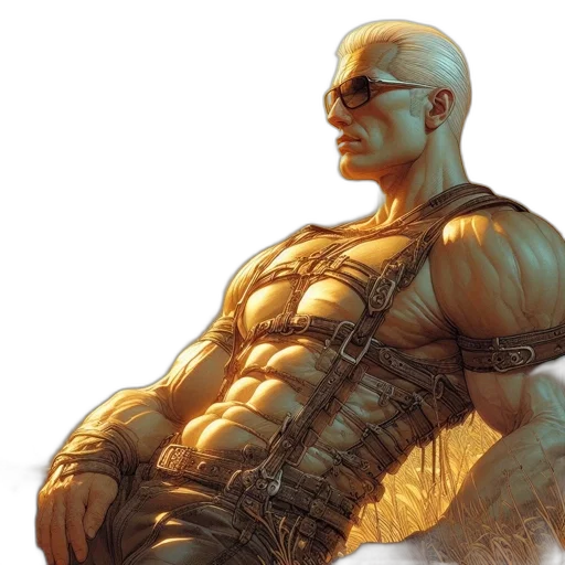 comic book art, concept art, cyberpunk, golden transparent PNG cut-out