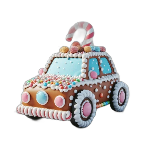 car, 3d render, playful, gingerbread transparent PNG cut-out