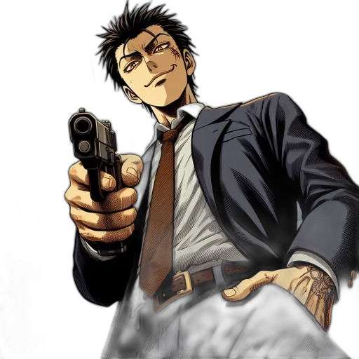 weapon, staff, jacket, comic book art transparent PNG cut-out