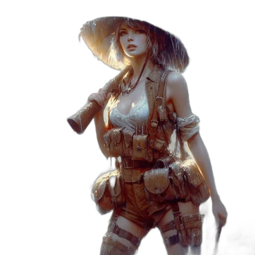 weapon, hat, staff, dress transparent PNG cut-out