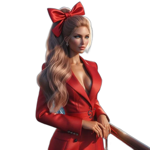 dress, staff, hair, 3d render transparent PNG cut-out