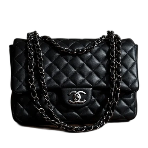 dark, chanel, black, quilted transparent PNG cut-out