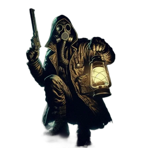 jacket, mask, staff, weapon transparent PNG cut-out