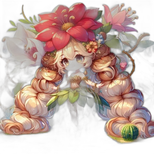 crown, flower, creature, staff transparent PNG cut-out