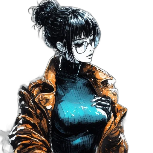 jacket, dress, staff, cyberpunk transparent PNG cut-out