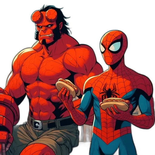 comic book art, concept art, red, two transparent PNG cut-out
