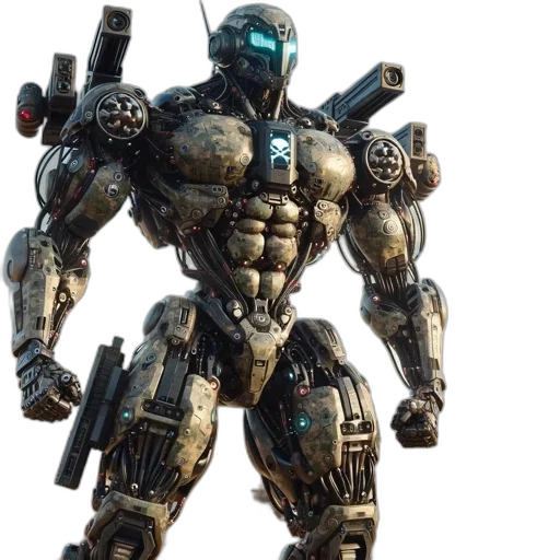 robot, weapon, concept art, 3d render transparent PNG cut-out
