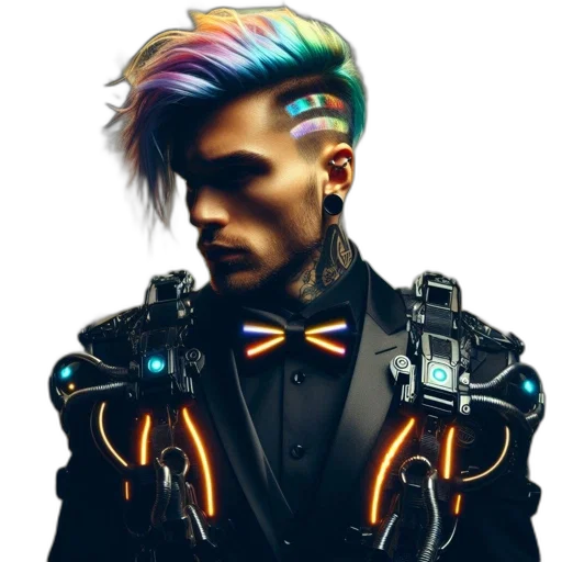 robot, jacket, hair, jewelry transparent PNG cut-out