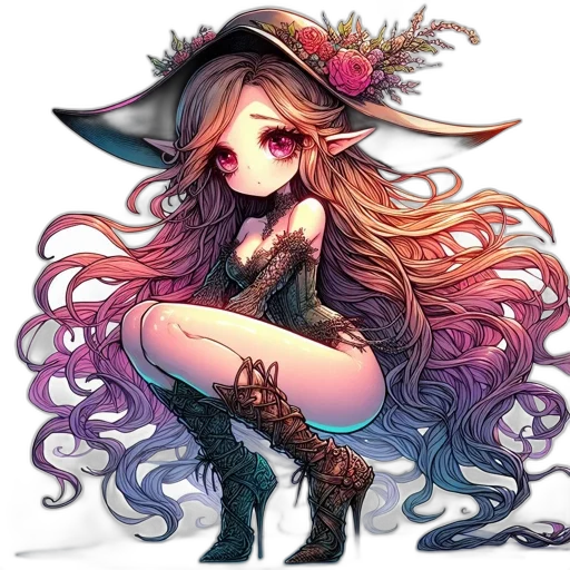 hat, staff, dress, fantasy art transparent PNG cut-out