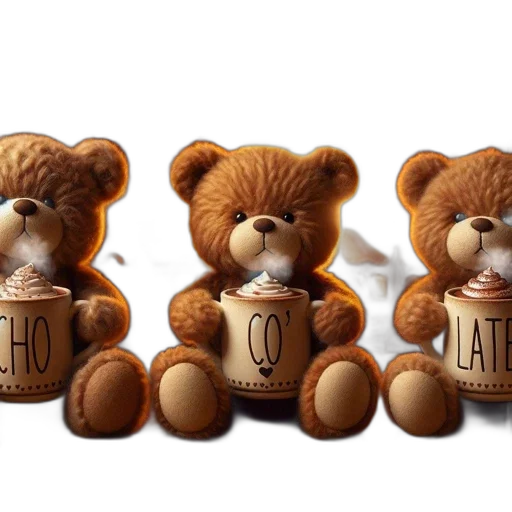 3d render, three, plush, teddy transparent PNG cut-out
