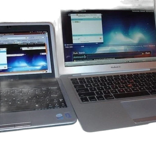 two, laptops, side, one transparent PNG cut-out