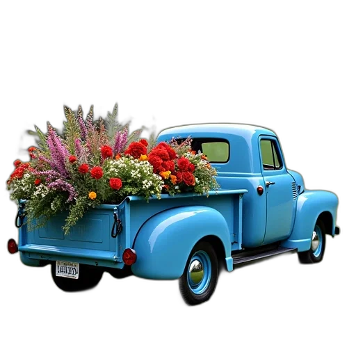 car, flower, photorealistic, 3d render transparent PNG cut-out
