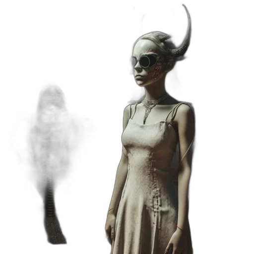 dress, mask, creature, staff transparent PNG cut-out