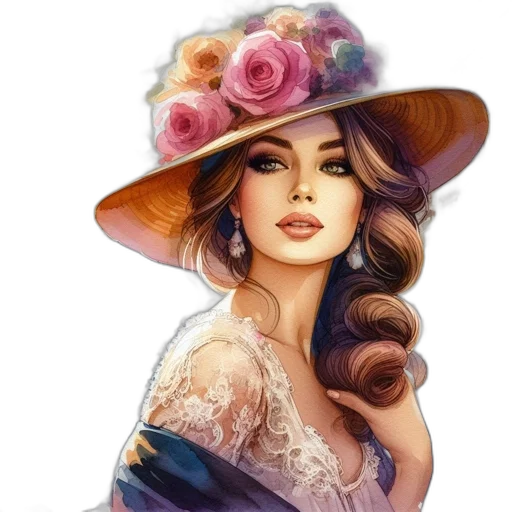 hat, dress, jewelry, face transparent PNG cut-out
