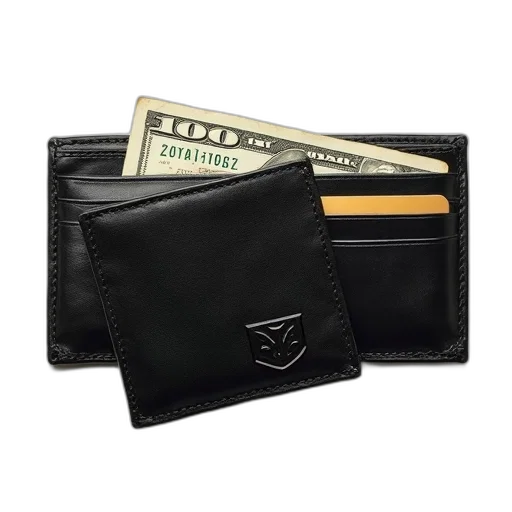 black, leather, wallet, visible transparent PNG cut-out