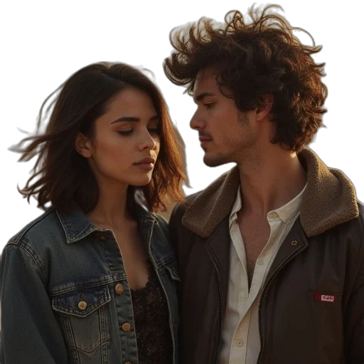 jacket, hair, beach, sunset transparent PNG cut-out