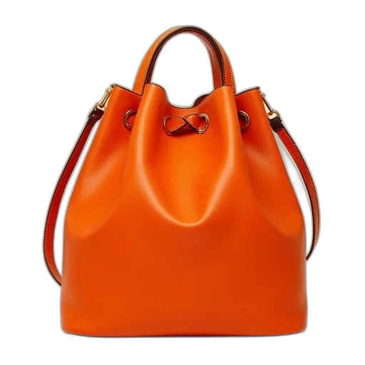 large, orange, leather, bag transparent PNG cut-out