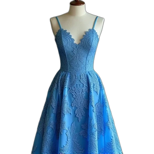 dress, blue, lace, lacy transparent PNG cut-out