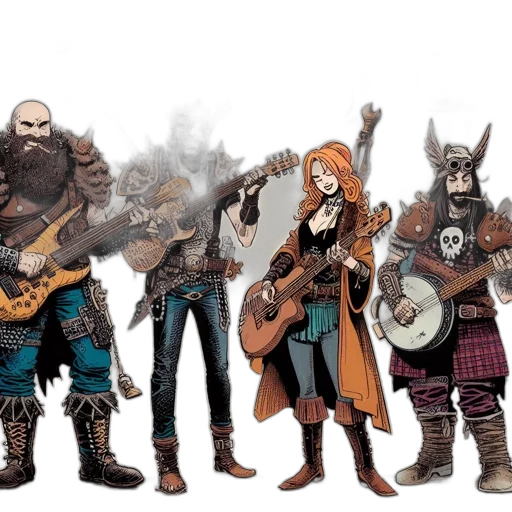 concept art, comic book art, fantasy art, four transparent PNG cut-out