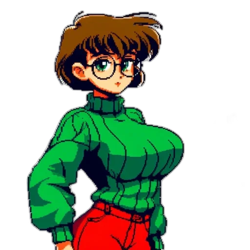 jacket, dress, staff, pixel art transparent PNG cut-out