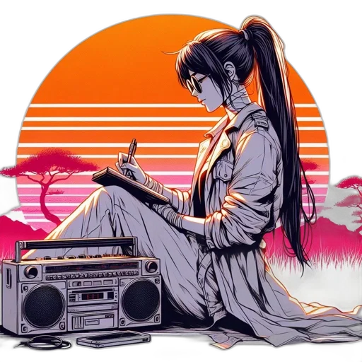 vaporwave, cyberpunk, anime, concept art transparent PNG cut-out