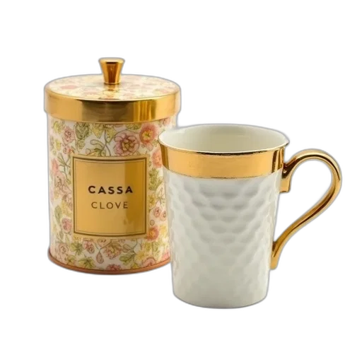 gold-colored, ceramic, mug, textured transparent PNG cut-out
