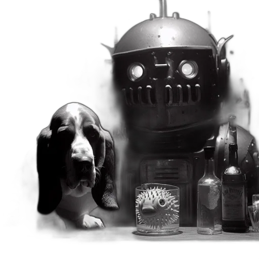 robot, concept art, dimly, lit transparent PNG cut-out