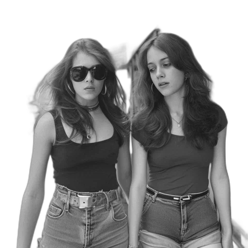 cartoon, two, women, 1970s transparent PNG cut-out