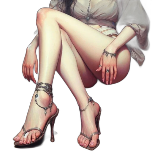 dress, shoes, jewelry, staff transparent PNG cut-out