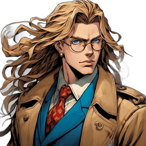 jacket, hair, staff, comic book art transparent PNG cut-out