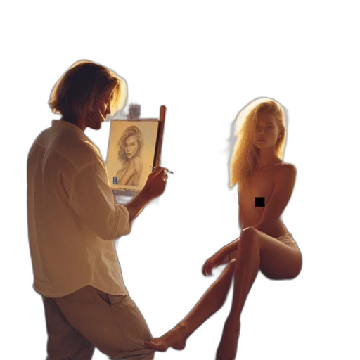 hair, furniture, oil painting, photorealistic transparent PNG cut-out