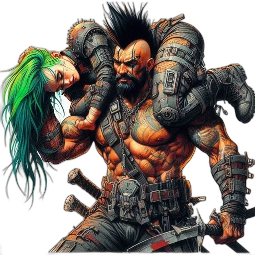 comic book art, concept art, fantasy art, cyberpunk transparent PNG cut-out