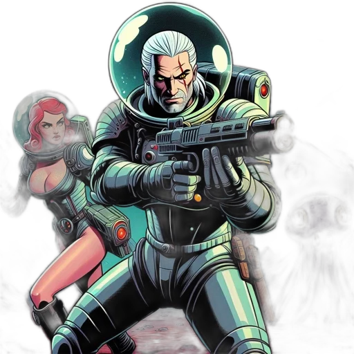 comic book art, concept art, cyberpunk, outer space transparent PNG cut-out