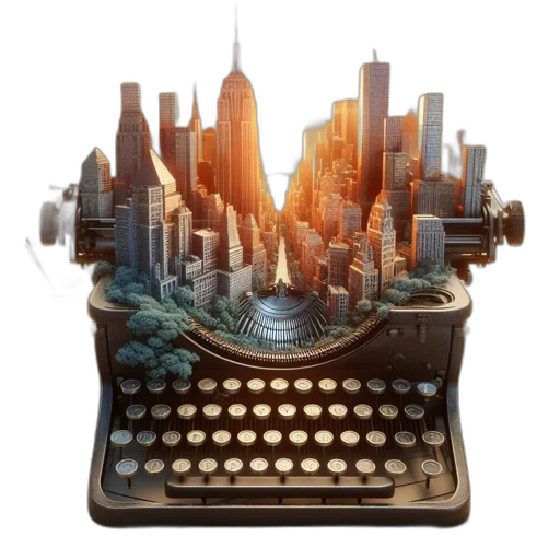 concept art, 3d render, vintage, typewriter transparent PNG cut-out