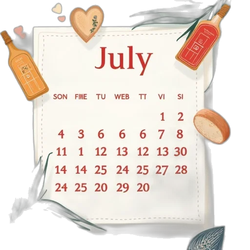 bottle, july, calendar, 2018 transparent PNG cut-out