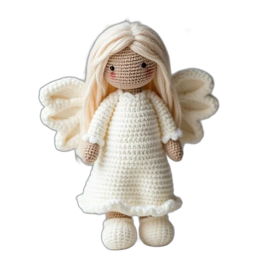 crocheted, angel, doll, white transparent PNG cut-out