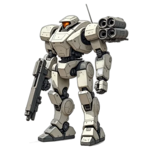 robot, weapon, concept art, 3d render transparent PNG cut-out