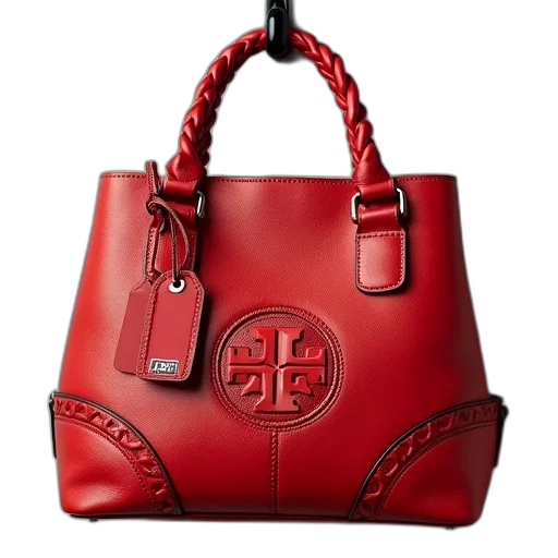 red, leather, handbag, braided transparent PNG cut-out