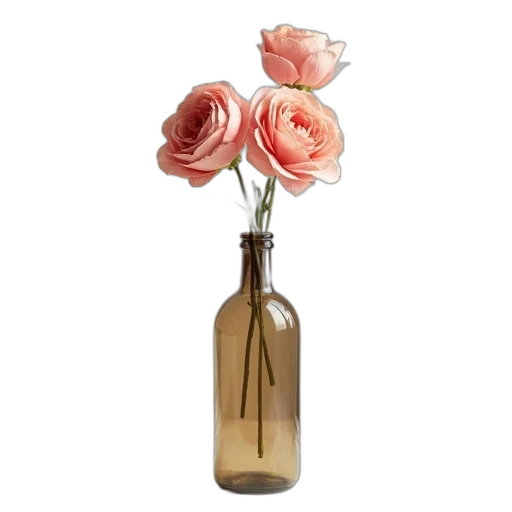 bottle, flower, 3d render, photorealistic transparent PNG cut-out
