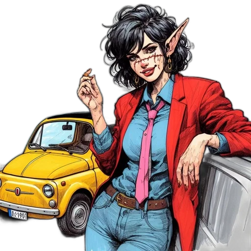 car, comic book art, concept art, cartoon transparent PNG cut-out