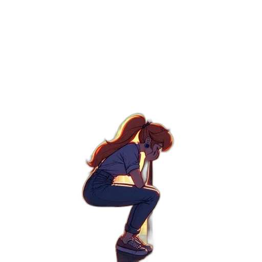 jacket, staff, hair, shoes transparent PNG cut-out