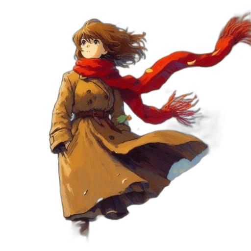 dress, jacket, staff, hair transparent PNG cut-out