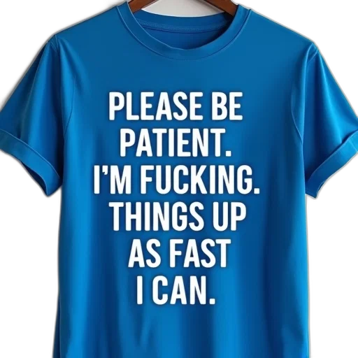 blue, t-shirt, phrase, please transparent PNG cut-out
