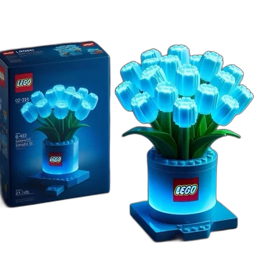 flower, 3d render, blue, lego transparent PNG cut-out