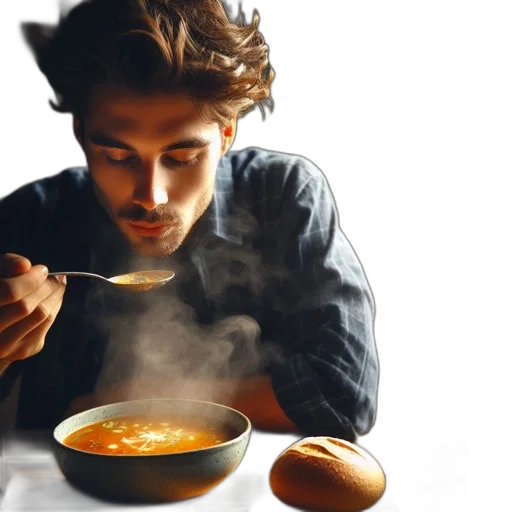 food, photorealistic, man, enjoys transparent PNG cut-out
