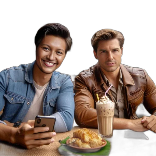 food, jacket, two, men transparent PNG cut-out