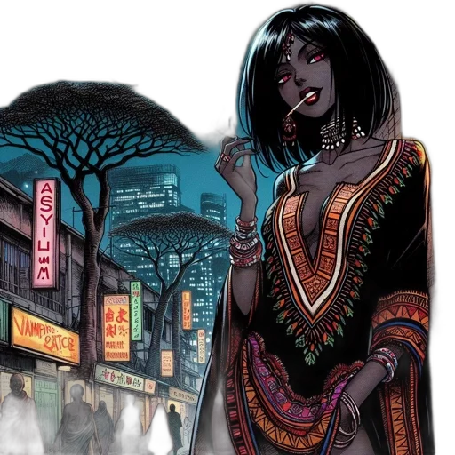 comic book art, concept art, cyberpunk, fantasy art transparent PNG cut-out