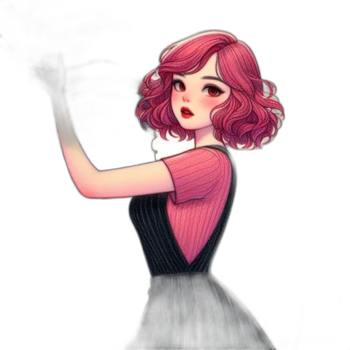 dress, hair, staff, creature transparent PNG cut-out